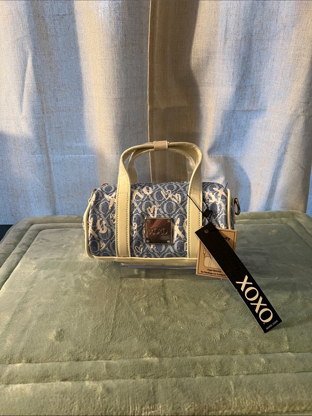 XOXO Blue Monogram Mini Satchel with Cream Accents